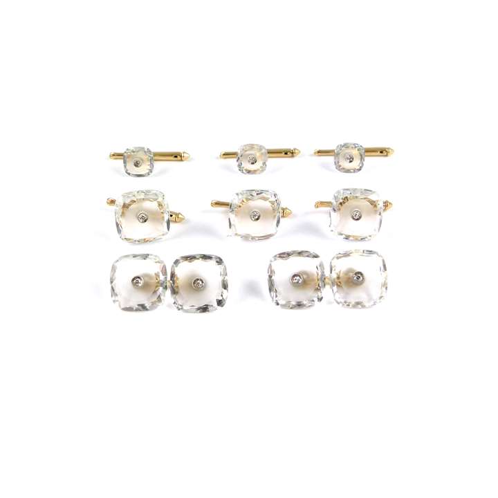 Early 20th century rock crystal and diamond gentleman's dress set by Larter